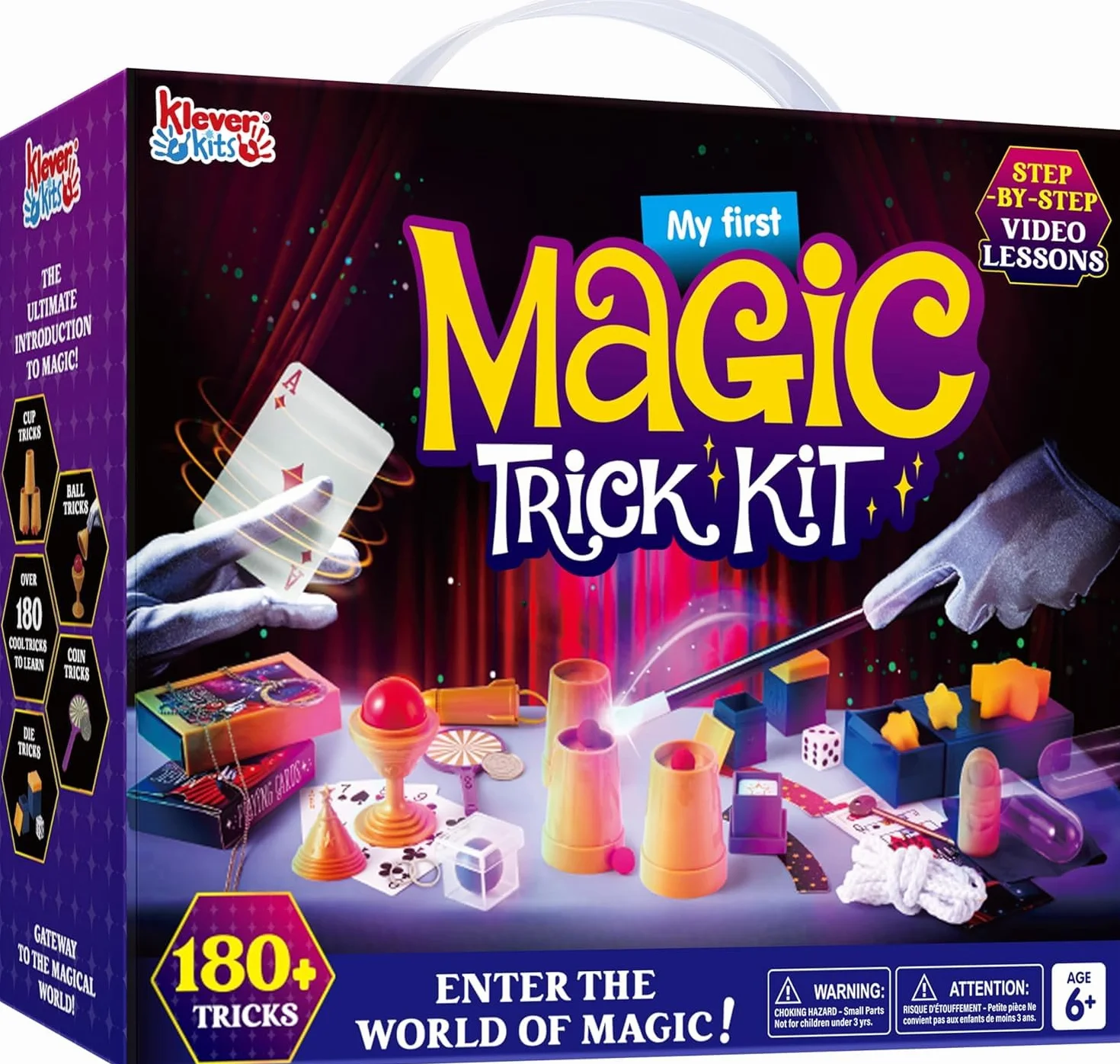Klever Kits 180+ Magiczna gra Mój pierwszy magiczny zestaw sztuczek, niesamowita zabawka czarodzieja z lekcjami wideo krok po kroku, dla dzieci powyżej 6 lat i łatwe sztuczki magicznej różdżki, karty