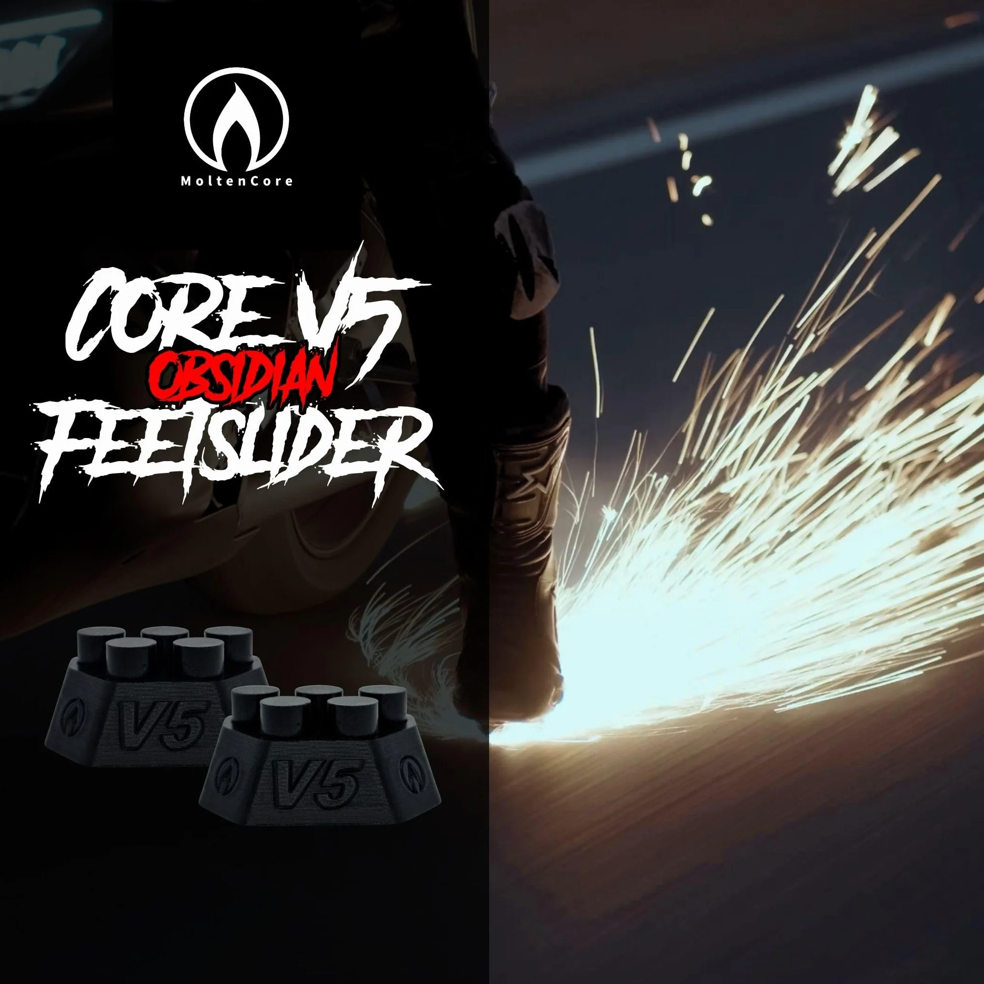MoltenCore Core V5 Obsidian Ognisty Ślizgacz do Stopy Strong Flame Spark Motorcycle Feetslider zestaw 2 szt.