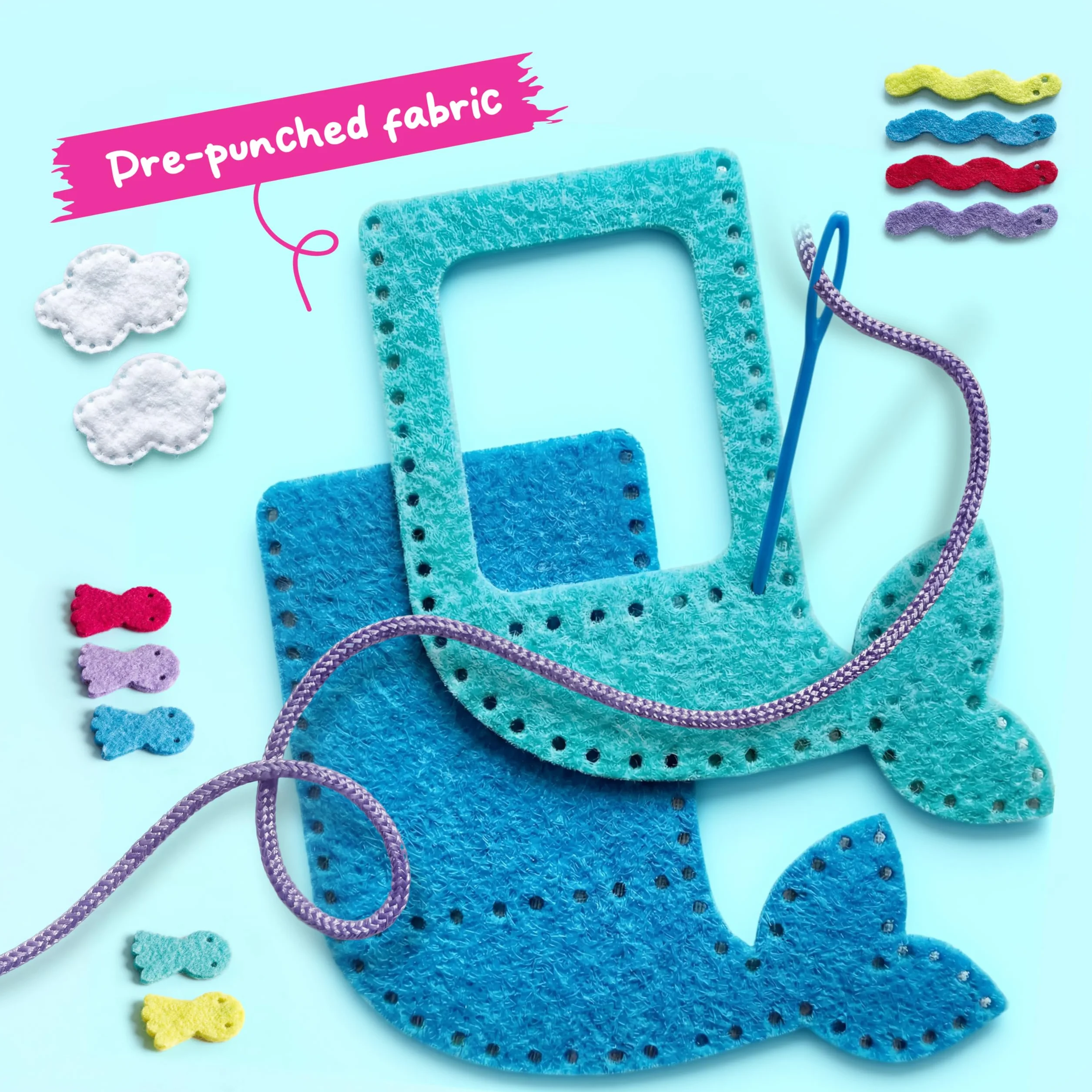 Klever Kits Pierwszy filcowy zestaw do szycia dla dzieci 6-10 lat, 7 DIY prac, poduszki z jednorożcem, etui na karty syrenki