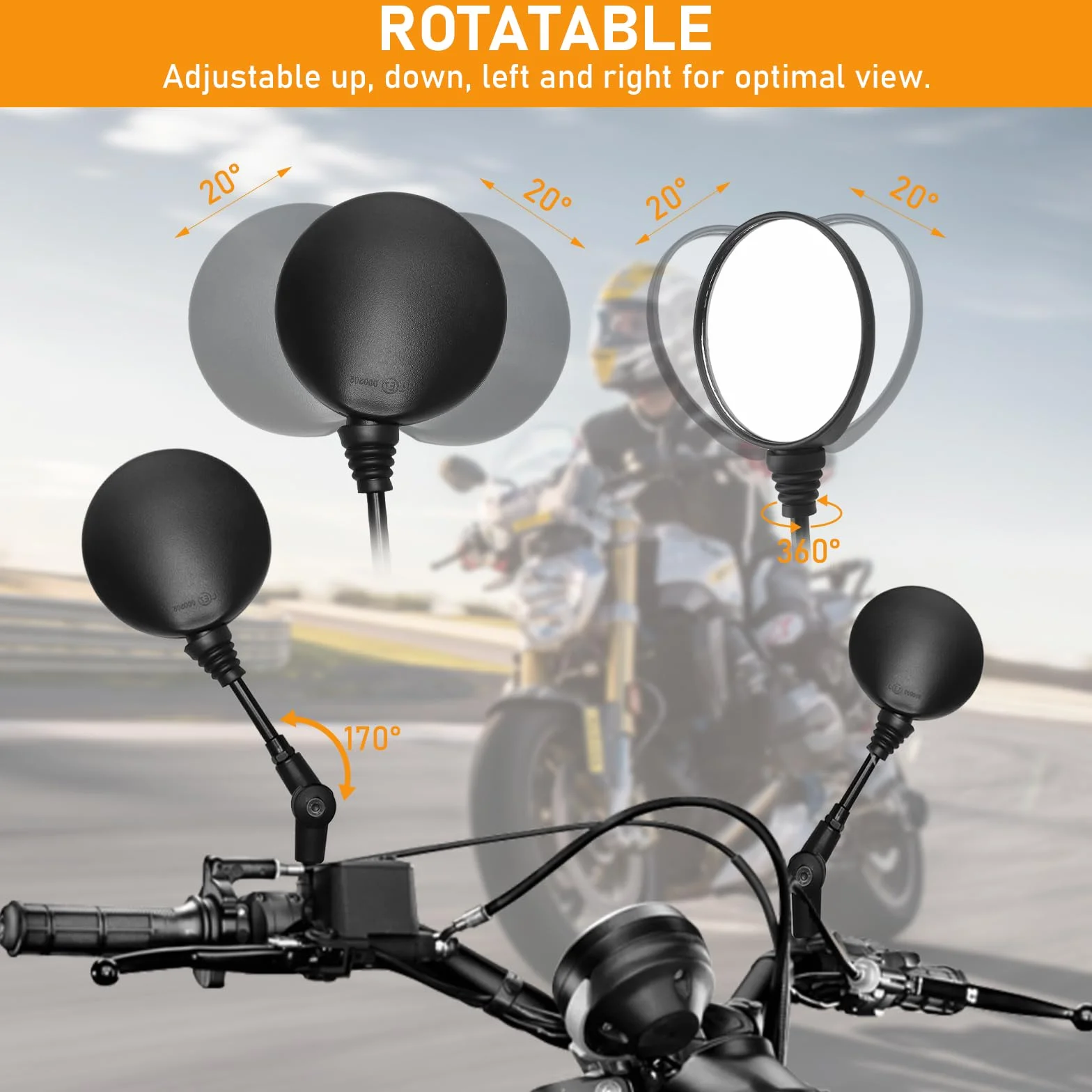 komplet uniwersalnych lusterek wstecznych do motocykla z gwintowanymi mocowaniami M8 i M10, mocowanie na kierownicy, lusterko na końcu kierownicy, lusterko wsteczne do ATV, skutera, hulajnogi