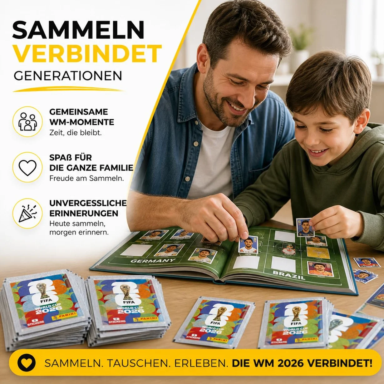 Naklejki kolekcjonerskie XXL na MŚ 2026 – naklejane naklejki Panini Mistrzostwa Świata Extra 1 x plan meczów (pakiet własnych marek) (100 torebek / 700 pojedynczych torebek z naklejkami)