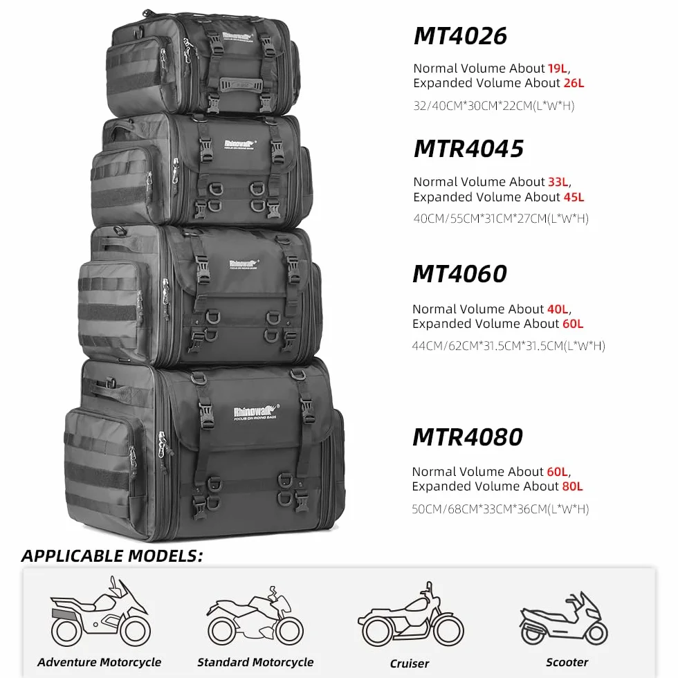 Rhinowalk Rozszerzalna torba motocyklowa wodoszczelna 60-80 l