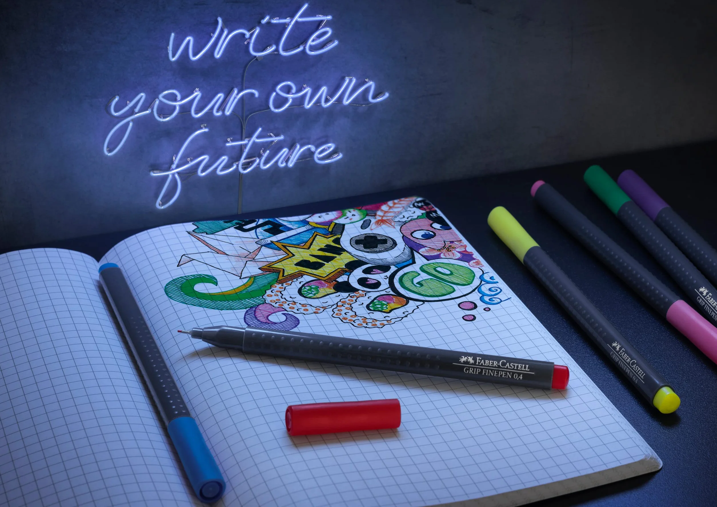 FABER-CASTELL 151630 – pudełko zawierające 30 pisaków Grip Fineliner, pisaki Fineliner 0,4 mm z ergonomicznym uchwytem, pisaki z cienką końcówką dla dorosłych