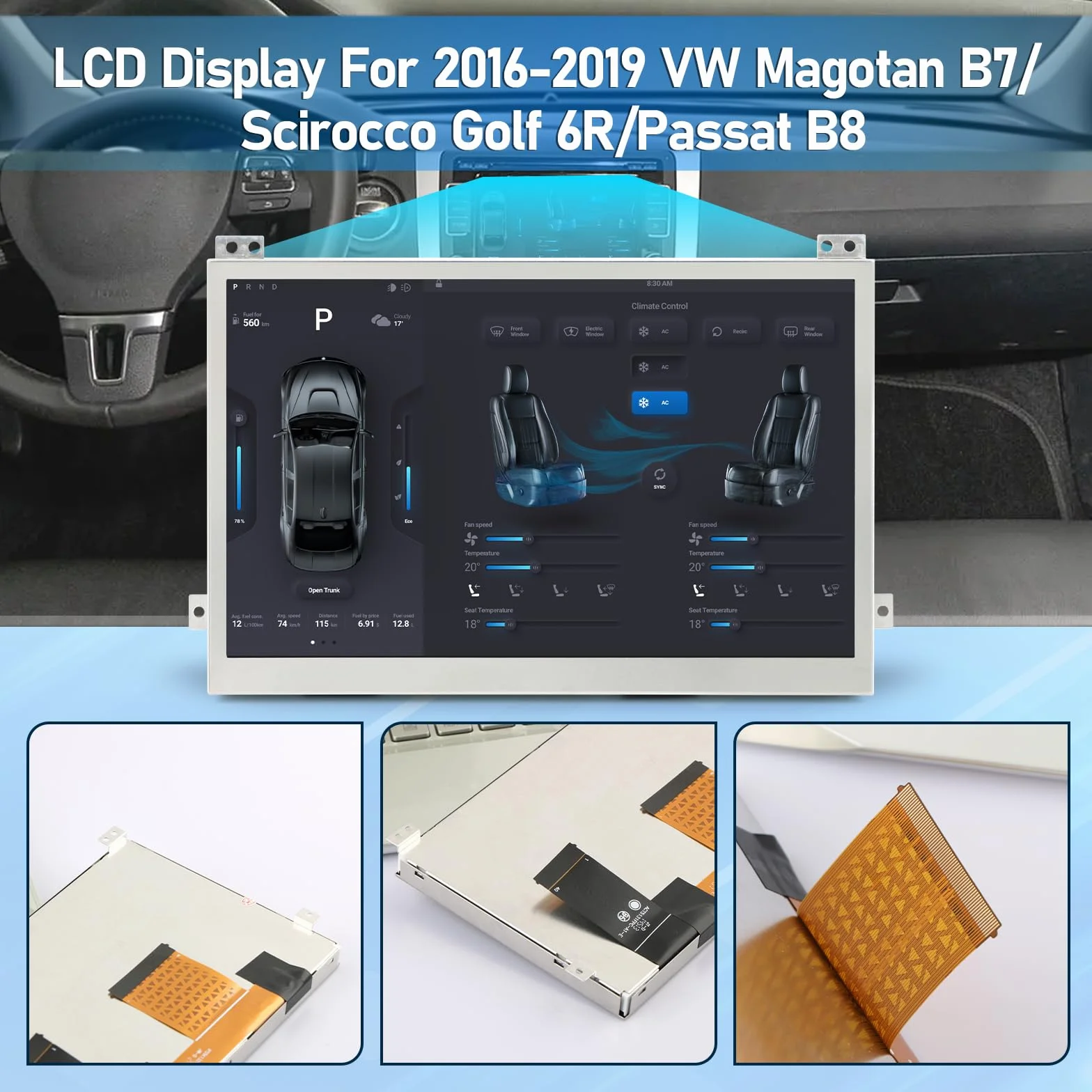 TDO-WVGA0633F00045 wyświetlacz LCD do VW Magotan B7/ Scirocco Golf 6R/Passat B8 2016-2019 ekran LCD 6,5 cali