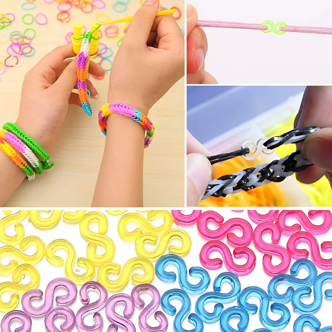 500 sztuk zapięć do taśm Loom, kolorowe klipsy w kształcie litery S, akcesoria, plastikowe, kolorowe łączniki, klipsy w kształcie litery S, DIY, akcesoria do łączenia bransoletek, dla dorosłych i