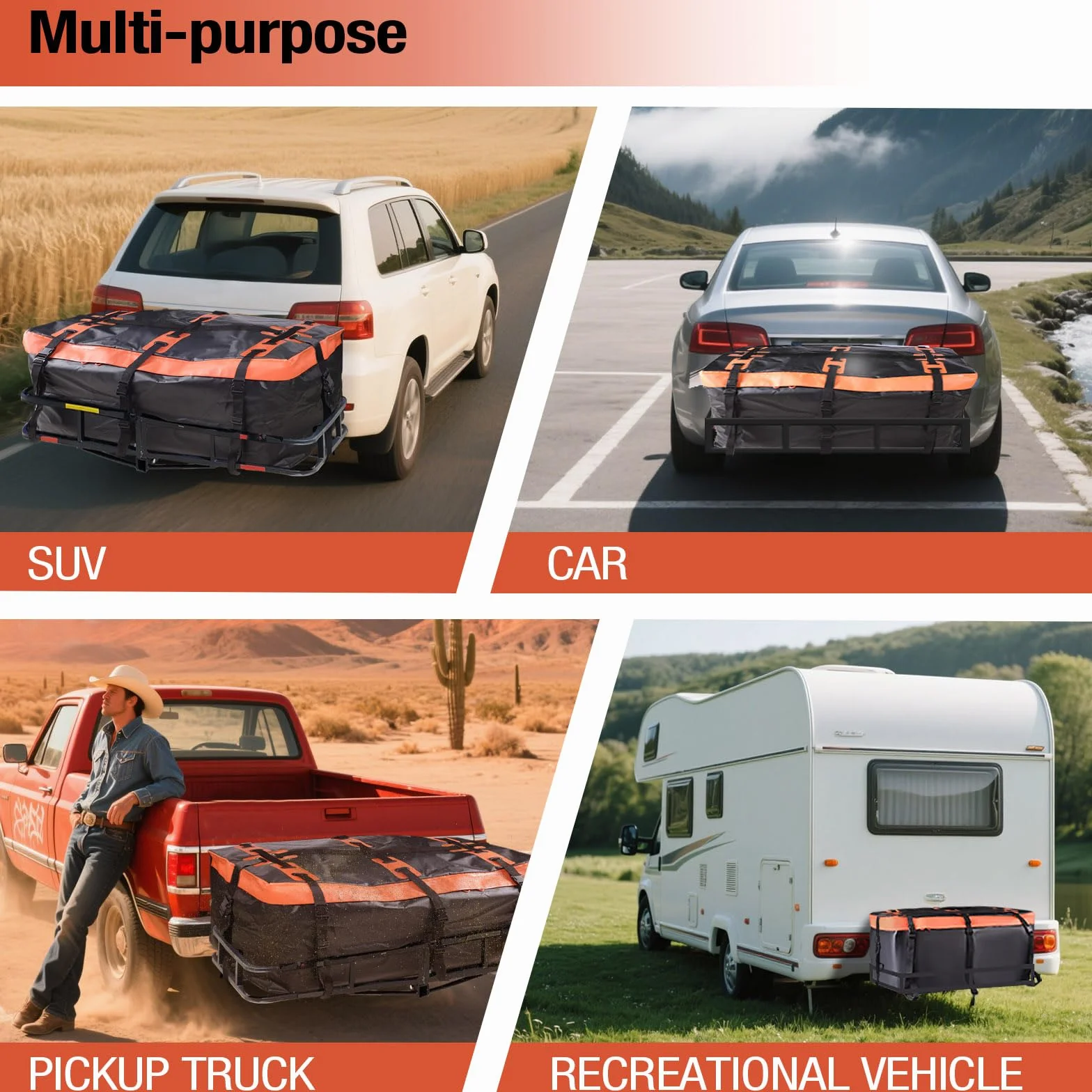 Bagażnik dachowy, tylny bagażnik na hak holowniczy, 425 litrów Pro 600D PVC Cargo Rooftop Box, wodoszczelny, odporny na rozerwanie, składany bagażnik