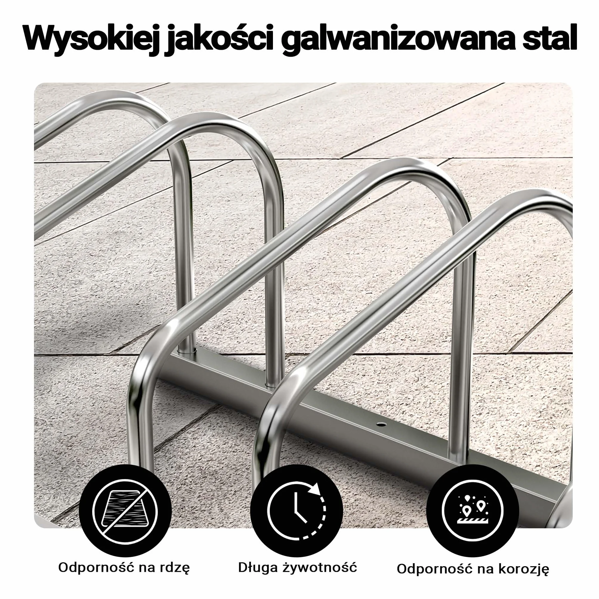 ‌Toboli Stojak rowerowy na 3 rowery uchwyt jednopoziomowy z ocynkowanej stali na podłogę i ścianę