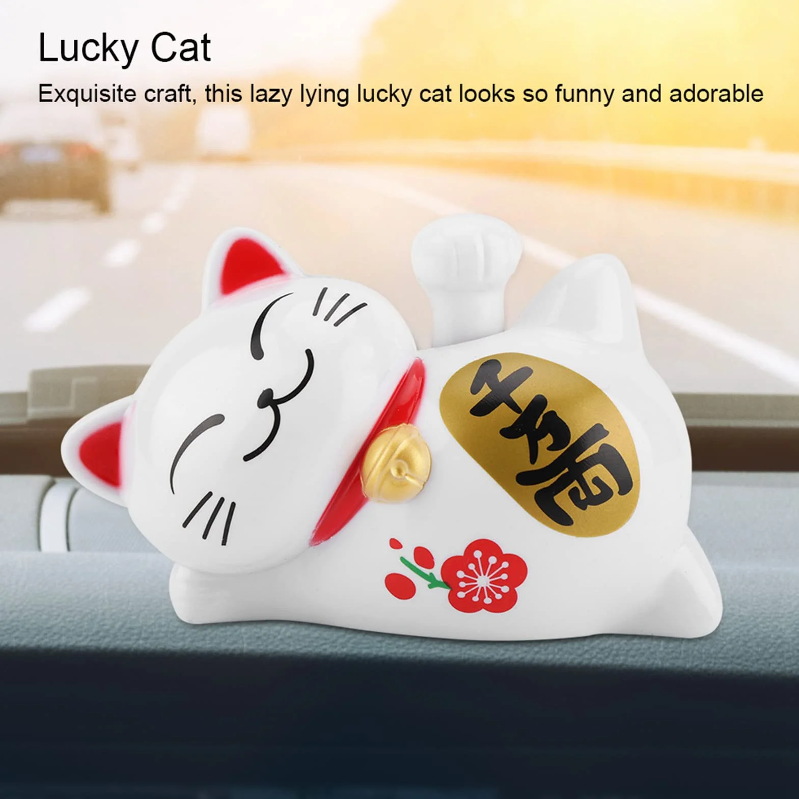 Solarbetriebene Maneki Neko LuckyCat Fortune Begr¨¹?ung Winken Arm Up Faule Liegen Reichtum Fortune Cat Home Stores Auto Feng Shui Dekor Wei?(# 2)
