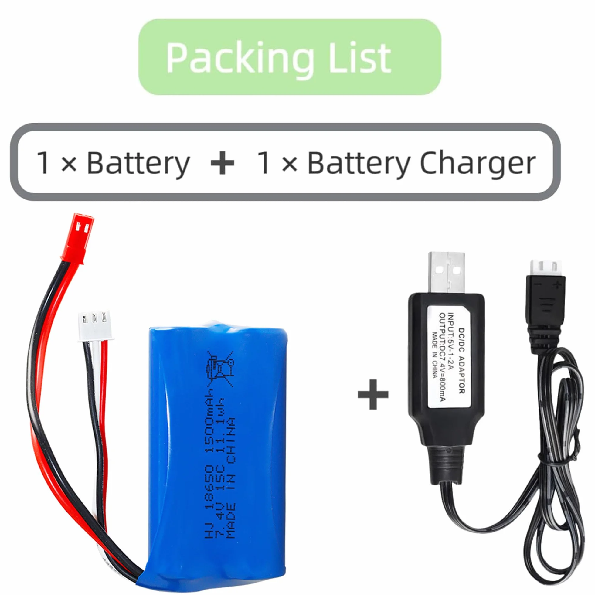 7,4 V 1500 mAh akumulator litowo-jonowy do wielokrotnego ładowania z JST i kablem ładującym USB do dwustronnego samochodu wyczynowego RC, małych łodzi RC, pojazdów amfibijnych Tumbling