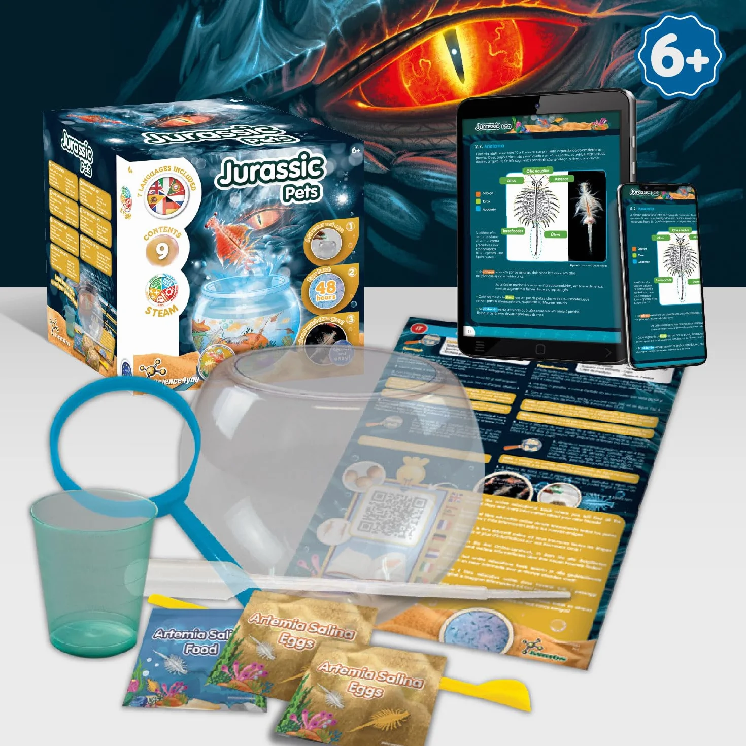Science4you Zwierzęta jurajskie - zestaw hodowli małp morskich (rodzina Triops), stwórz ekosystem, żywe zwierzęta morskie + akwarium, artemia, gry, prezent dla dziecka i dziewczynki w wieku 6 7 lat 8+