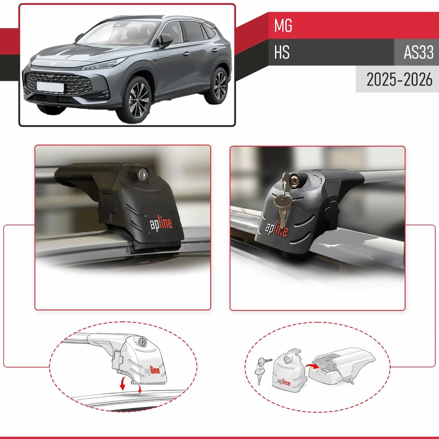 Bagażnik dachowy ACE-2 MG HS 2025-2026 aluminium szary 2 drążki