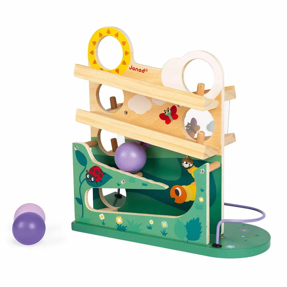 Janod - Wooden Caterpillar Ball Track - Toddler Manipulation and Dexterity Toy - For children from the Age of 1, 08055, Multicolored