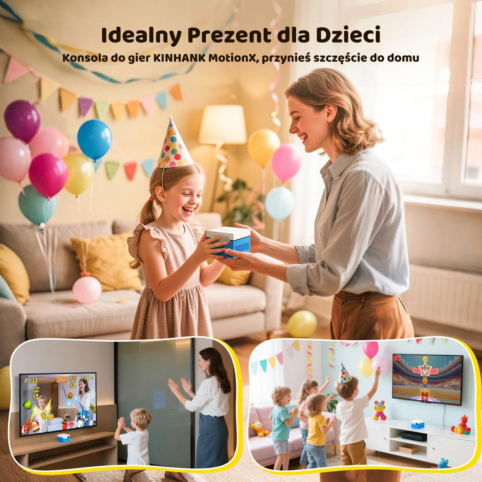 KINHANK MotionX Konsole do gier z wykrywaniem ruchu, system gier wideo typu plug&play dla interaktywnego rodzica i dziecka, bez abonamentu i kontrolera, zabawka prezent dla chłopców i dziewcząt od 3