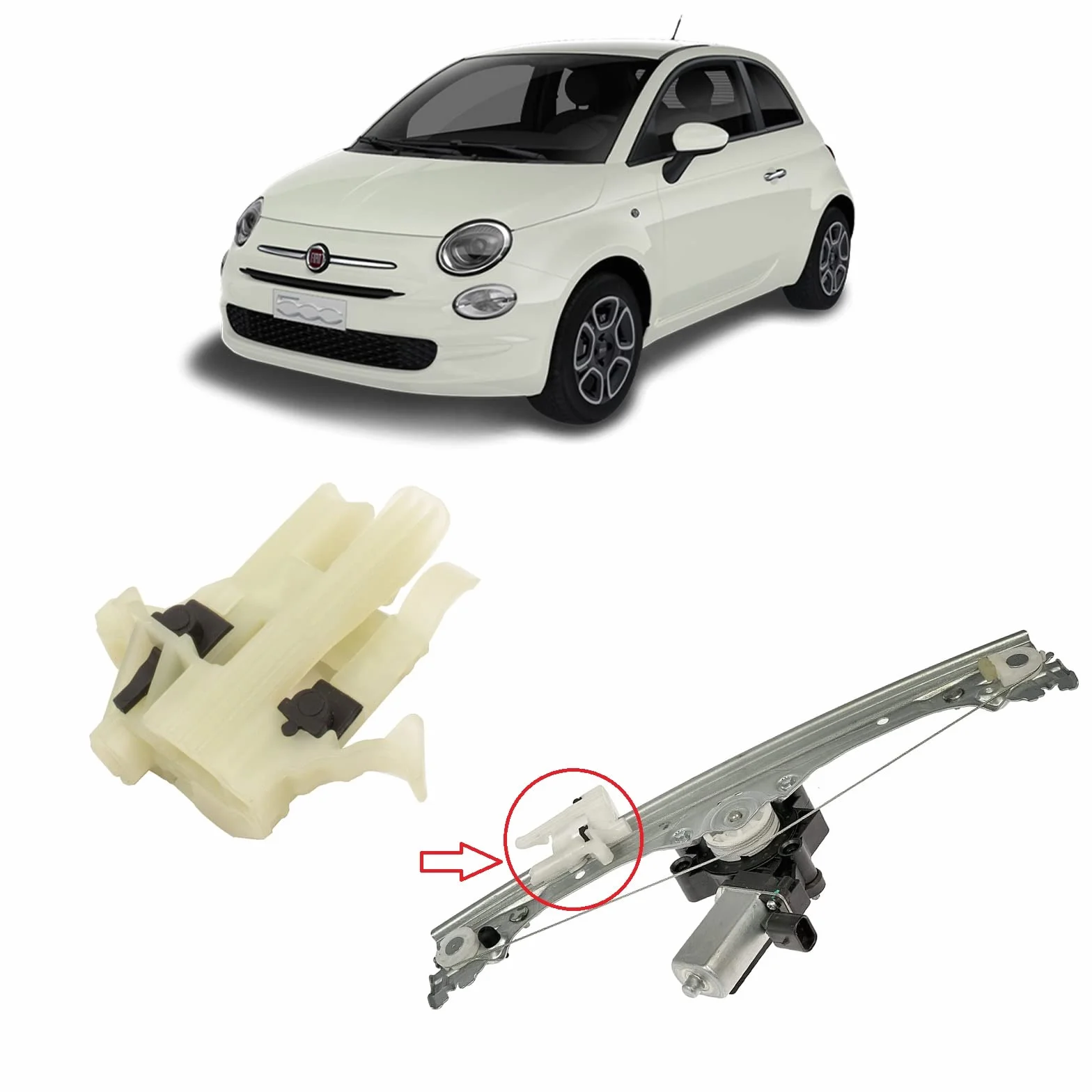 Twowinds - Klips do naprawy szyb 68070267AE kompatybilny z Fiat 500 (2007-2022) - 500C (2009-2022) - 68070267AA - przód lewy - naprawa podnośnika szyb - podnośnik szyb elektryczny