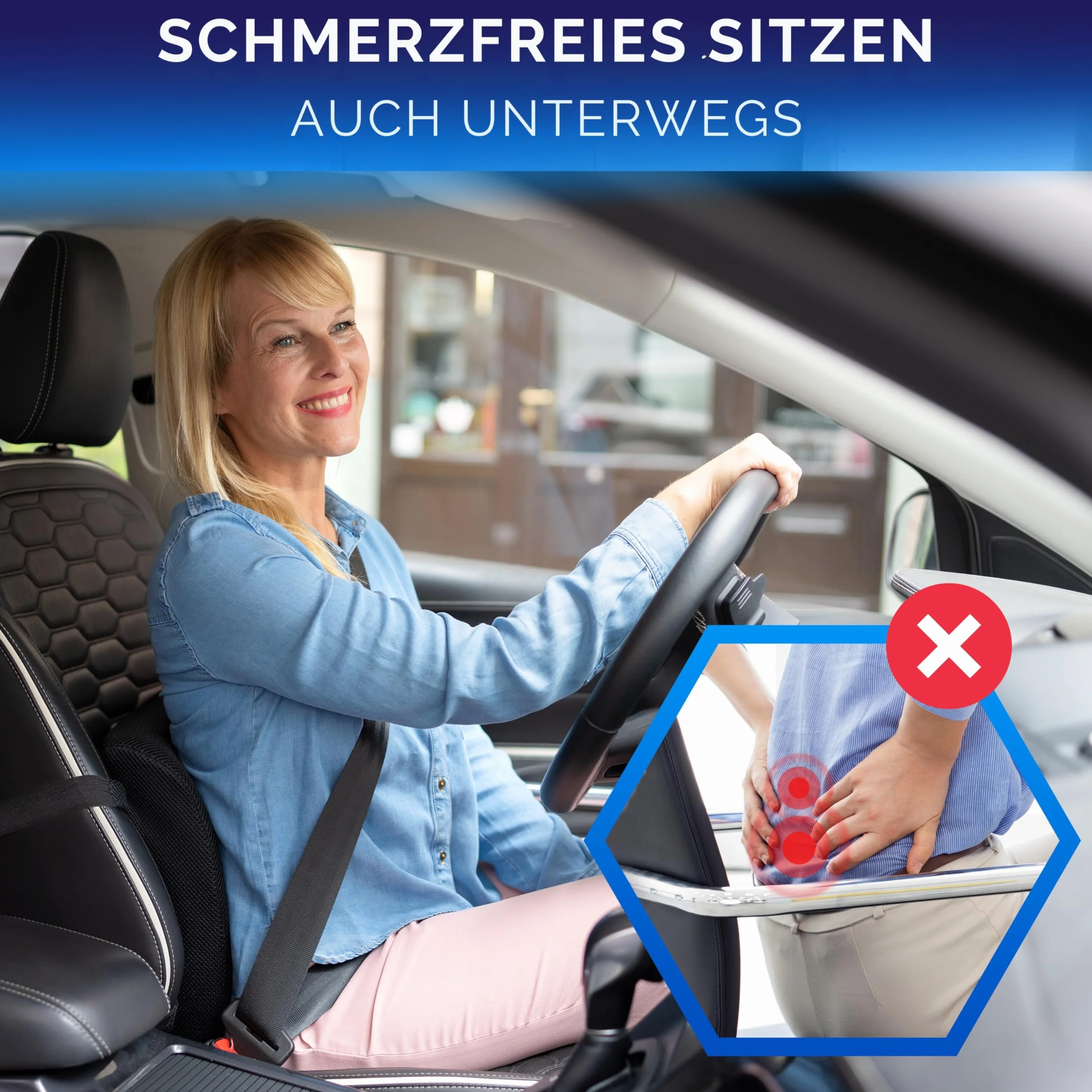 Healthfix® Poduszka na fotel samochodowy dla dorosłych | Podwyższenie siedziska kierowcy z pianki z pamięcią kształtu | Ergonomiczna poduszka klinowa do samochodu i komfortu jazdy