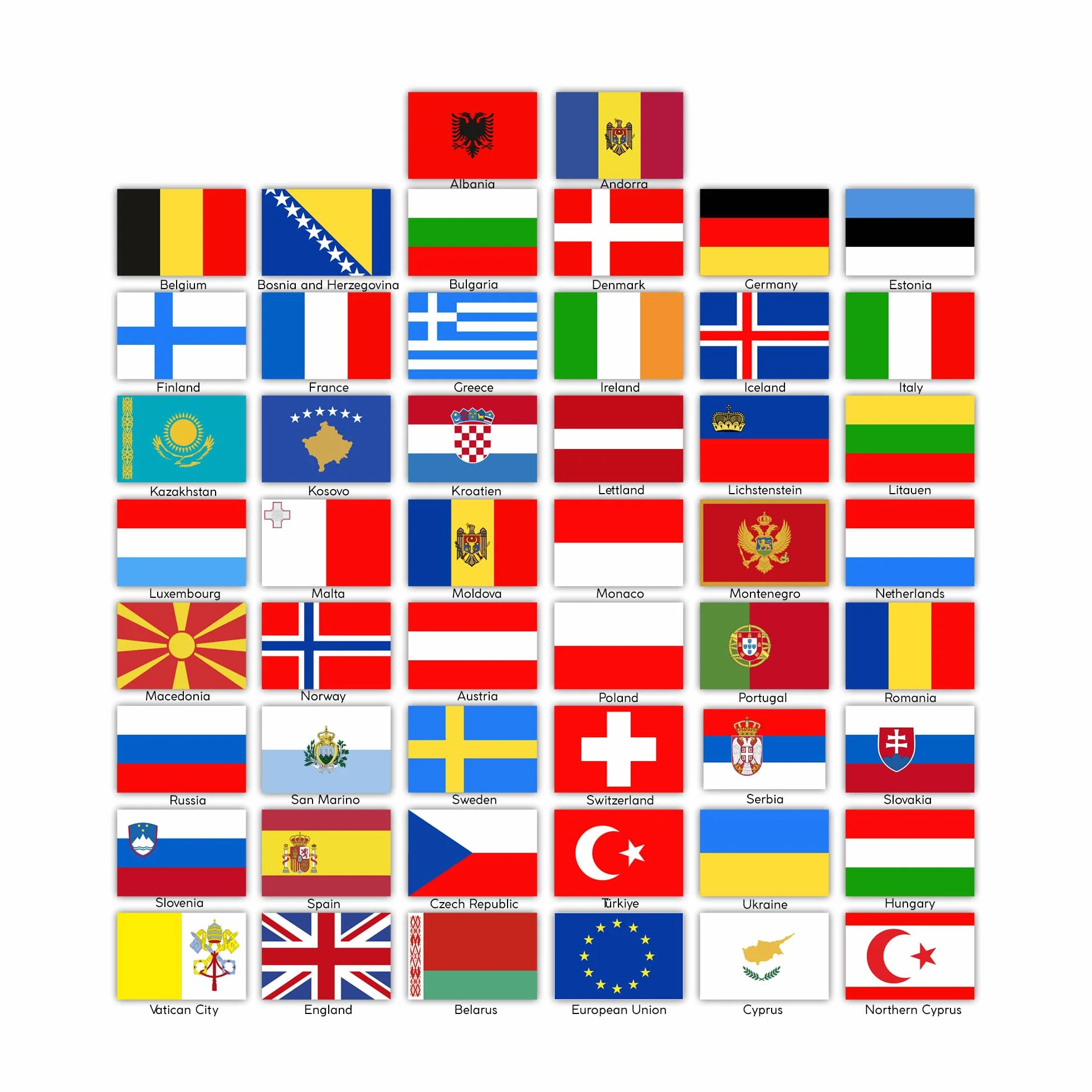 GamesMonkey® - Zestaw 50 flag narodowych – różne rozmiary – naklejki do modelarstwa, roweru, samochodu, motocykla – naklejki na flagi narodowe (Europa, S)
