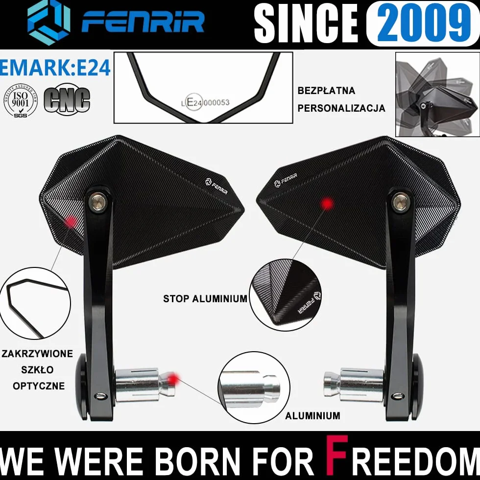 FENRIR E24 lusterko kierownicy motocykla wsteczne czarne aluminium CNC