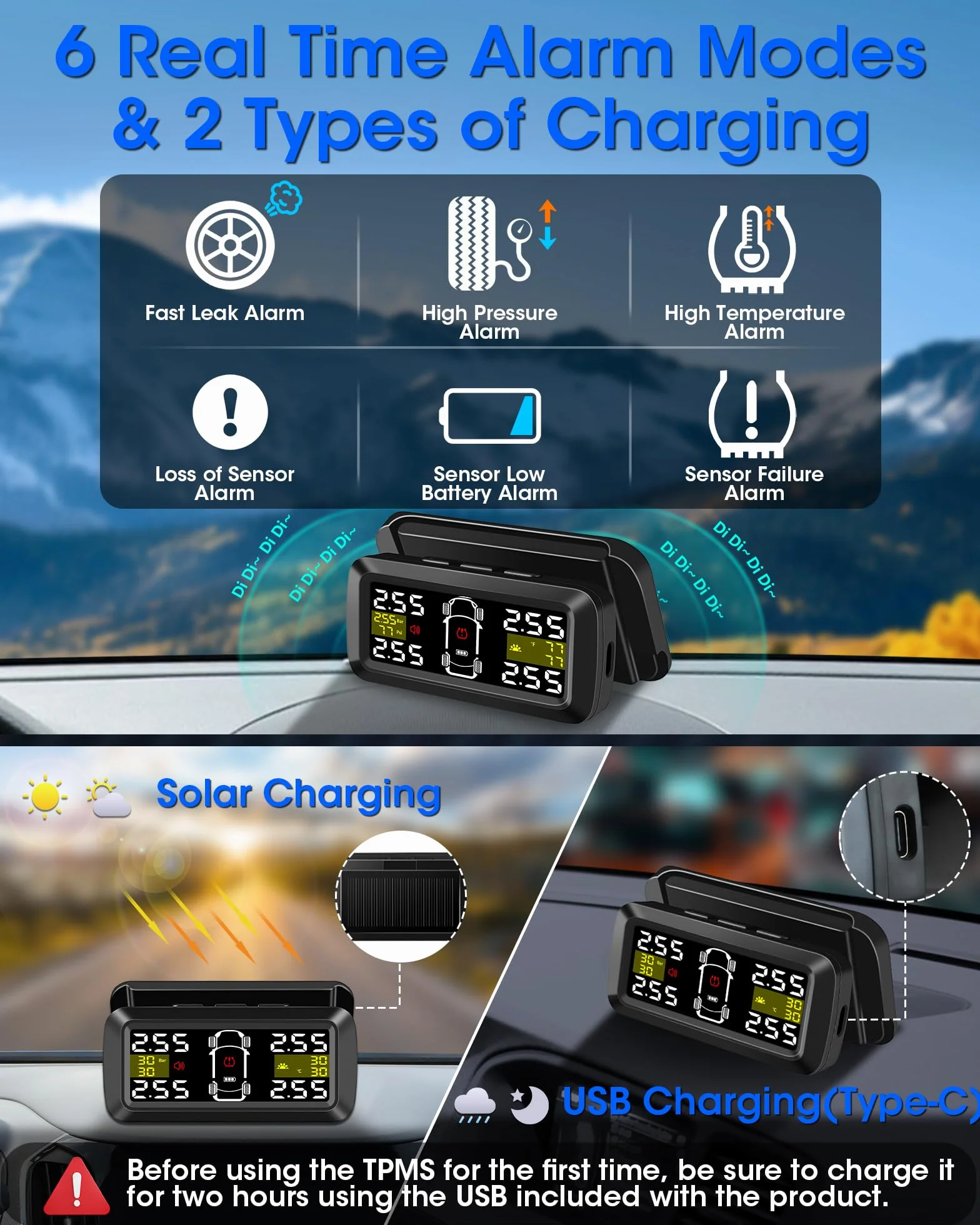 TPMS System kontroli ciśnienia w oponach 4 zewnętrzne czujniki 0,01 bar 5–87 Psi do Vanów SUV
