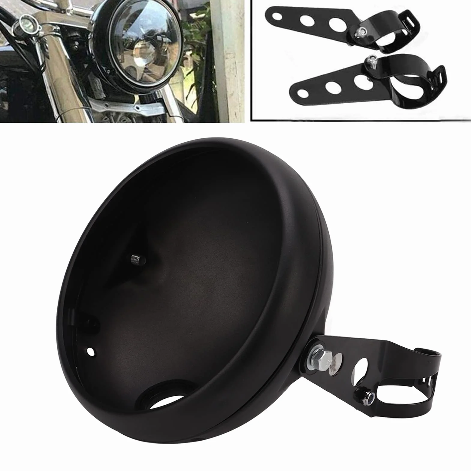 Obudowa Reflektora Motocykla, 7-calowy Okrągły Motocyklowy Reflektor LED, Uniwersalne Reflektory Motocyklowe z obudową Wiadro 7 z rurą Widelca 38-51 Mm/0,15-0,2 Cala do Motocykla