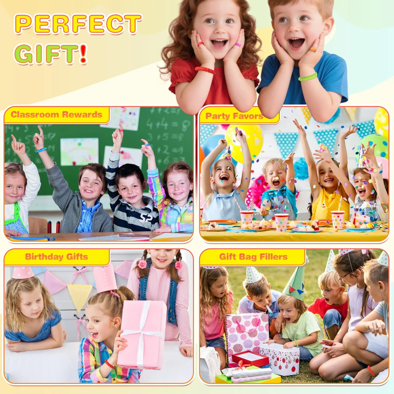 Fidegt Toys, 4 sztuki bransoletek sensorycznych, 12 sztuk, zabawki fidget dla dzieci, zabawki sensoryczne, zabawki dla dzieci z autyzmem, anxiety, pierścienie antystresowe, ciche, antystresowe