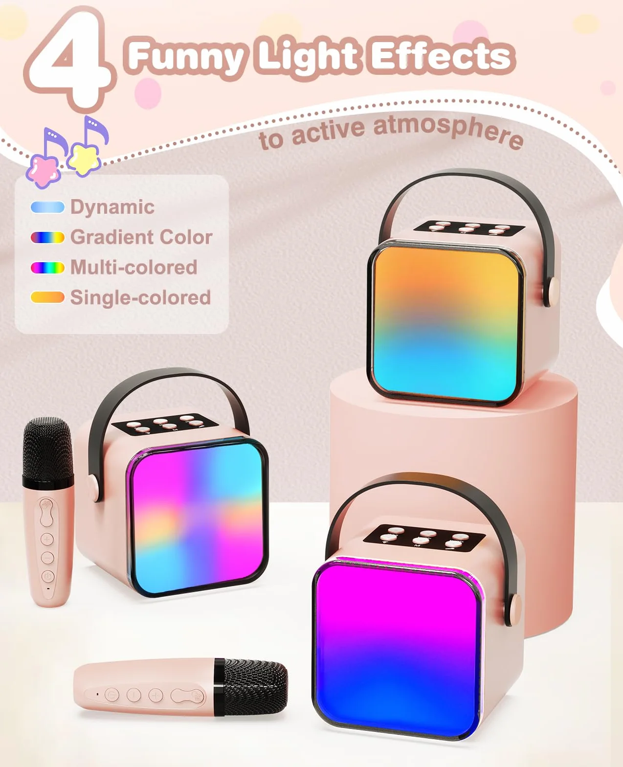 Mikrofon dla dzieci, mikrofon do karaoke z mikrofonem dla dzieci dorosłych głośnik Bluetooth z mikrofonem ze światłami LED, przenośny prezent na przyjęcie domowe prezent urodzinowy dla