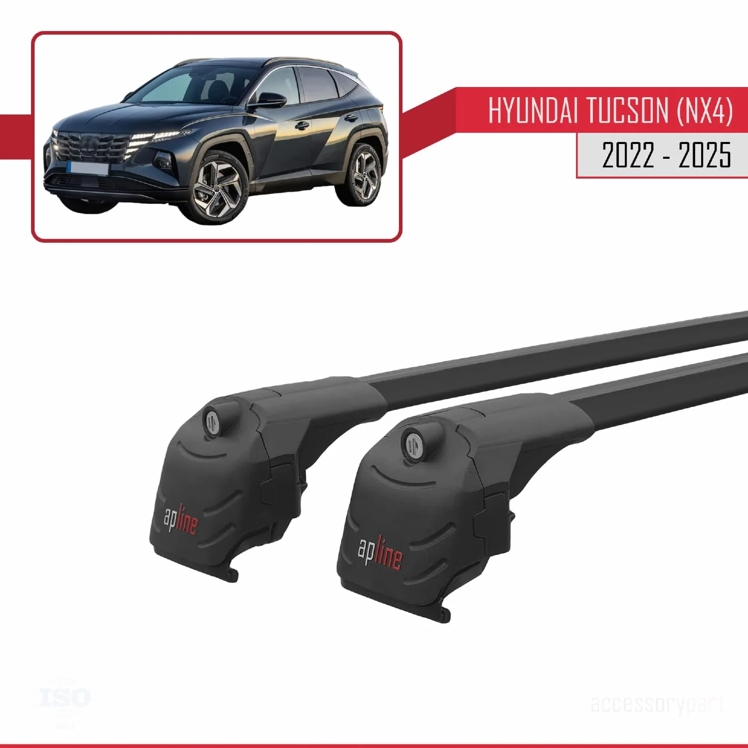 Kompatybilny z Hyundai Tucson 4 (NX4) 2022-2026 Aluminiowy bagażnik dachowy – 2 poprzeczki, czarne