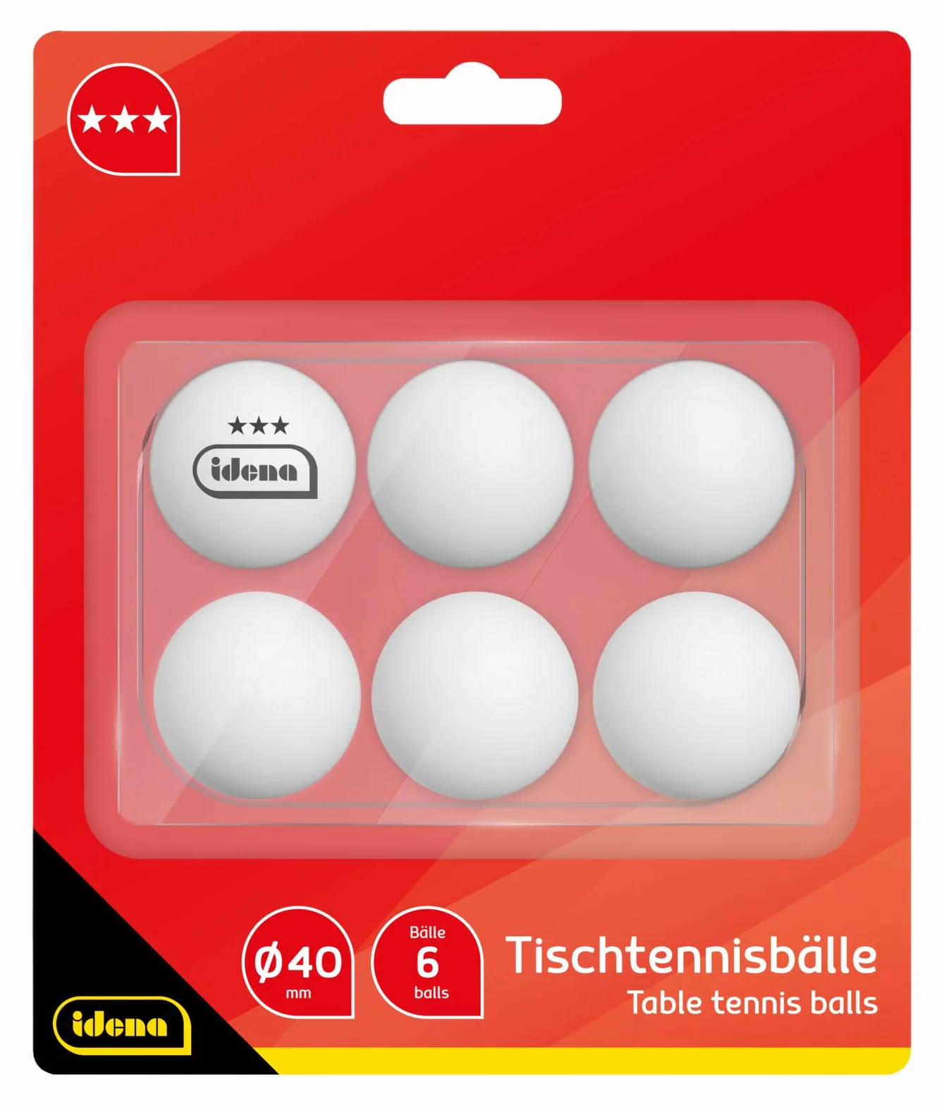 Idena 90958 - zestaw do tenisa stołowego z siatką, dwiema rakietkami i dwiema piłeczkami, w zestawie 6 piłeczek do tenisa stołowego w jakości 3 gwiazdki, białe, średnica 40 mm