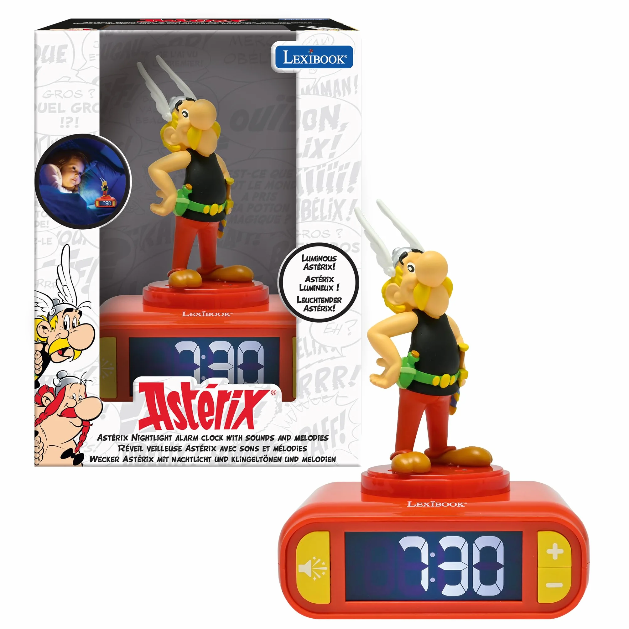 Lexibook, Asterix, Budzik Nocny Asterix, Dźwięki i Melodie, Podświetlany Ekran LCD, Podświetlenie, Drzemka, RL800AX2