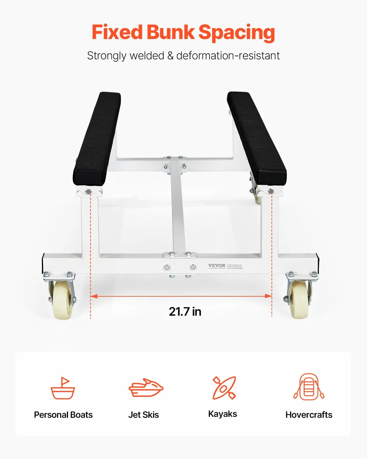 VEVOR Statek wodny PWC Dolly, nośność 816 kg, stojak na narty wodne, wózek PWC z 4 kółkami i 2 hamulcami
