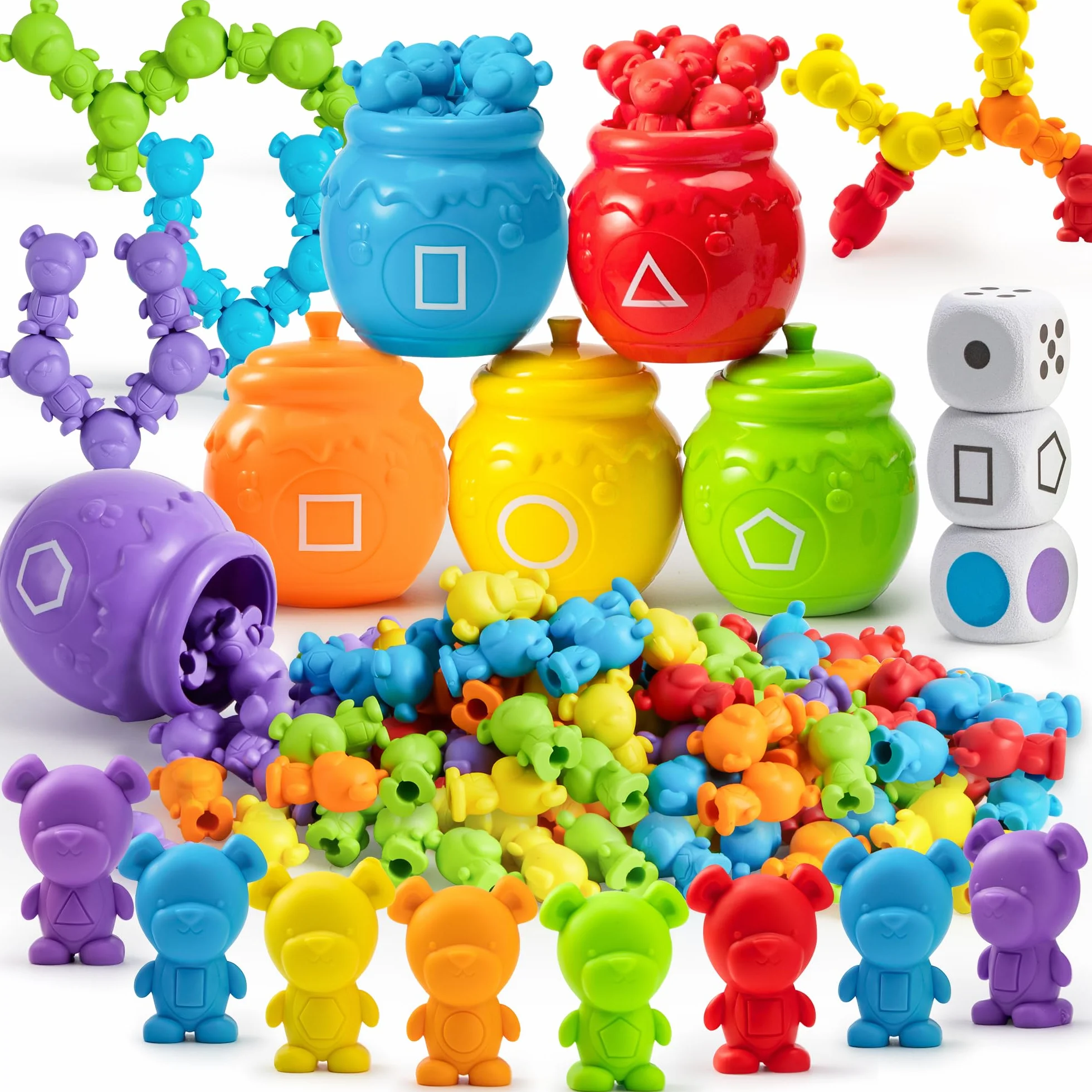 JOYIN72 Stück Zählbären - Bunte Zählen Bären mit passenden Sortierbechern für Farben Lernen der Kleinkinder, STEM Pädagogisches Spielzeug, Feinmotorik, Würfel und Aufgabenheft