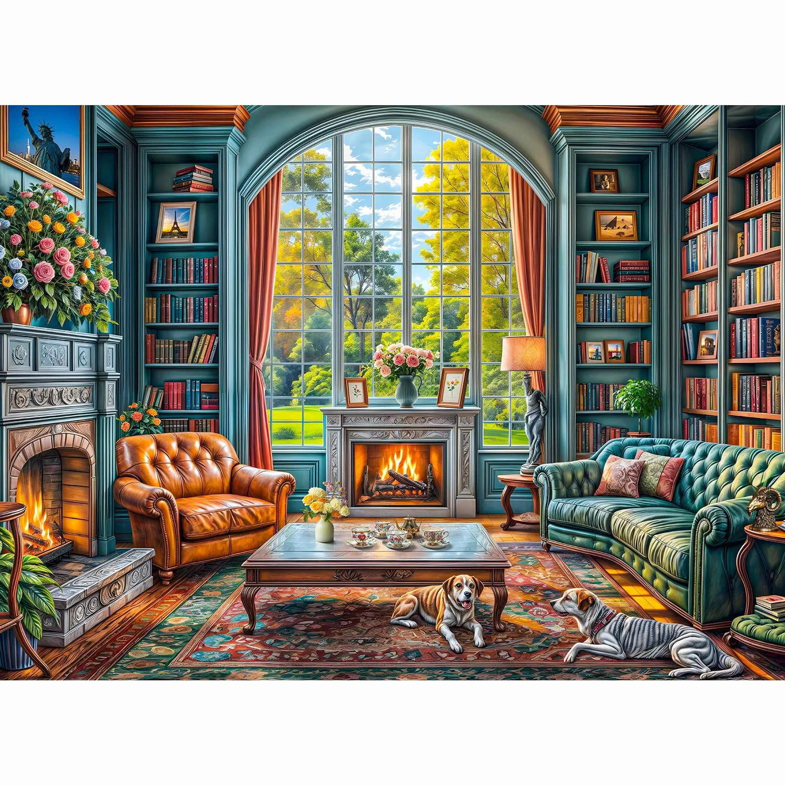 Puzzle 1000 elementów dla dorosłych i dzieci, Niemożliwa Gra, Układanka jako Prezent, Sprytne Zagadki, Kolorowa Układanka, Puzzle z Motywem Ciepłego Gabinetu