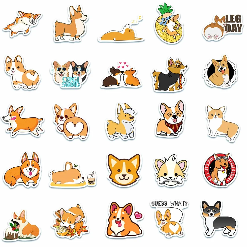 50 sztuk naklejek z obrazkami małych zwierząt, naklejki Corgi, różne słodkie akcje tematyczne naklejki, naklejki DIY do dekoracji laptopa, roweru