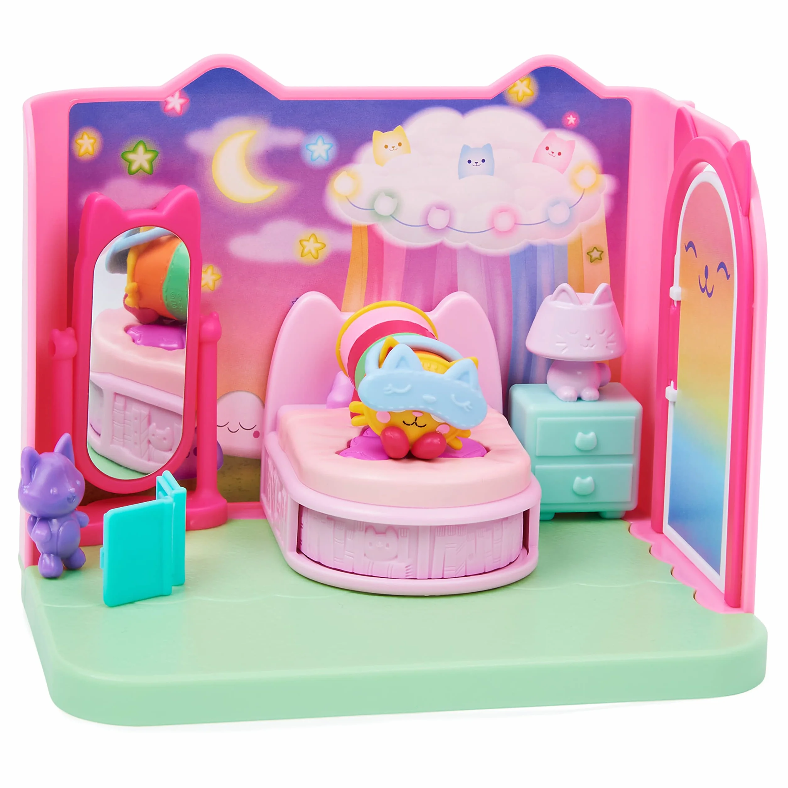 Domek dla lalek Gabby, Sweet Dreams, sypialnia z poduszką, figurką kota i akcesoriami, 3 elementy mebli i 2 niespodzianki, zabawki dla dzieci od 3 roku życia