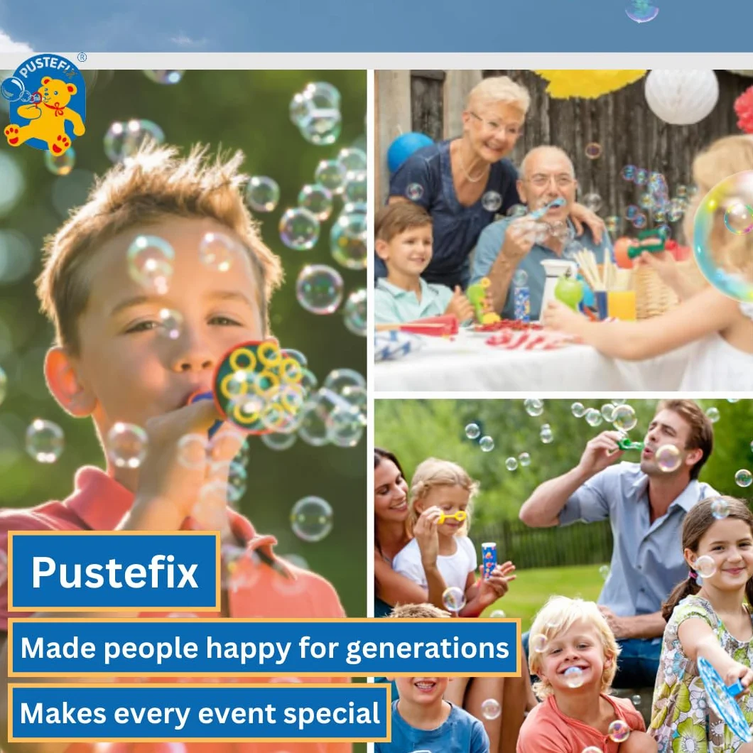 PUSTEFIX butelka uzupełniająca Mini, 250 ml płyn do baniek mydlanych Made in Germany bańki mydlane na wesele urodziny dziecka wieczór bańki mydlane dla dzieci i dorosłych