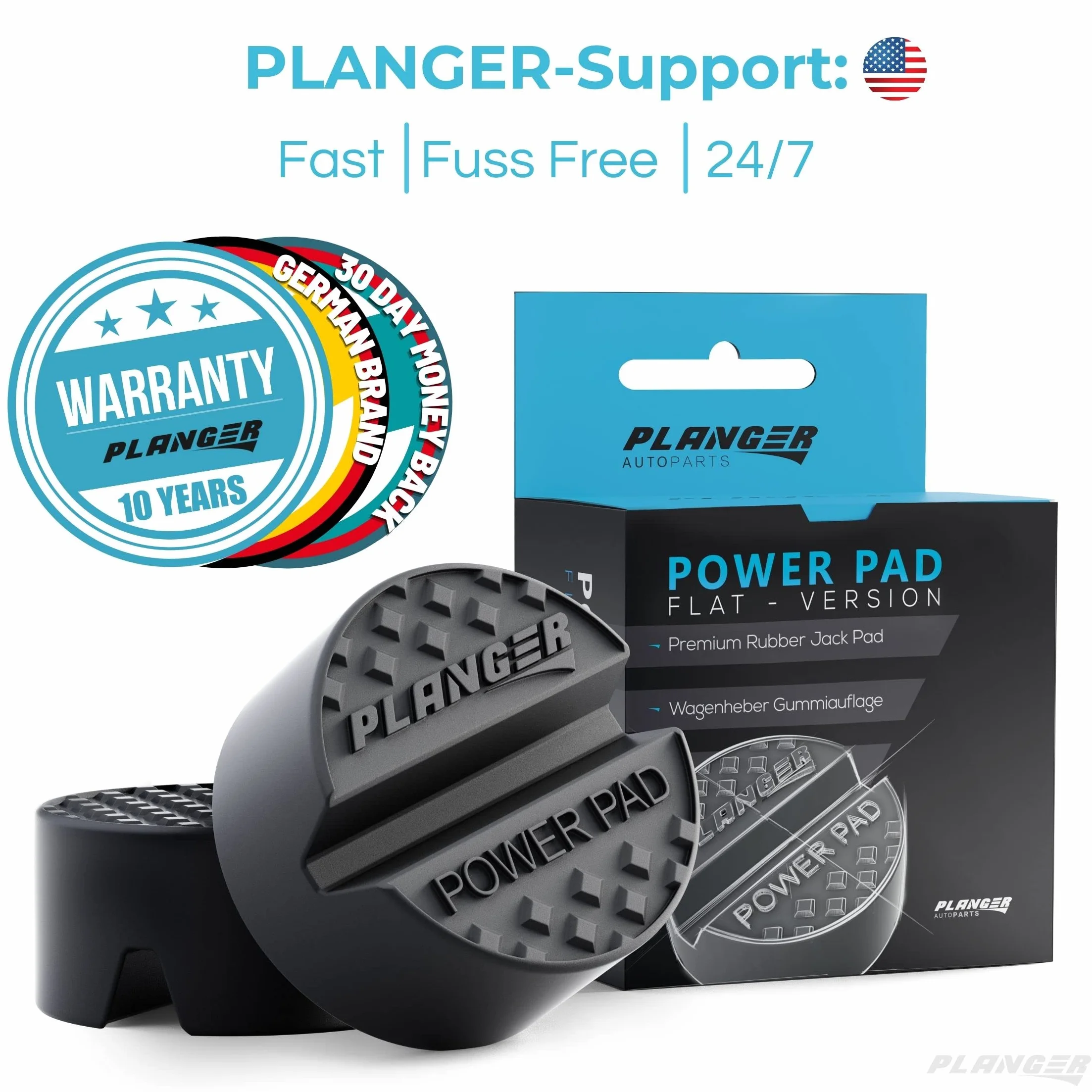 PLANGER® - Power PAD płaska gumowa nakładka na podnośnik samochodowy do manewrowych podnośników samochodowych, uniwersalna nakładka gumowa chroni Twój samochód osobowy i SUV, wytrzymała guma