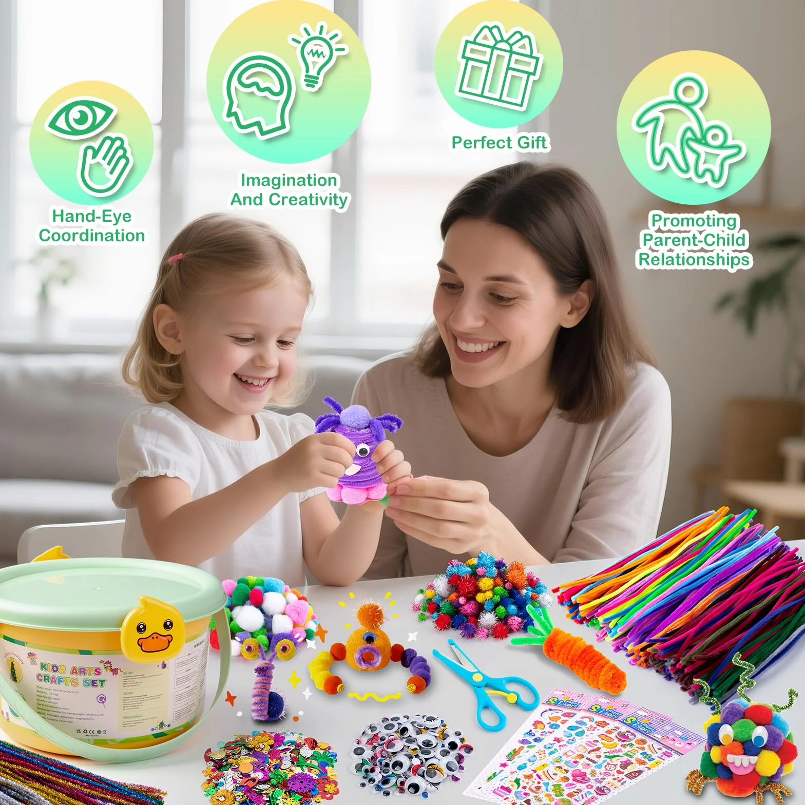 Sundaymot Bastelset Kids, DIY Kreatywny Scrapbooking Basteln Koffer do rzemiosła z czyścicielem piwek, zestaw rzemiosła dla dziewcząt chłopców 3+ lata Prezenty
