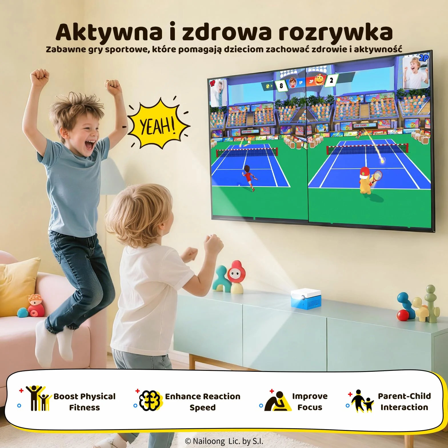 KINHANK MotionX Konsole do gier z wykrywaniem ruchu, system gier wideo typu plug&play dla interaktywnego rodzica i dziecka, bez abonamentu i kontrolera, zabawka prezent dla chłopców i dziewcząt od 3