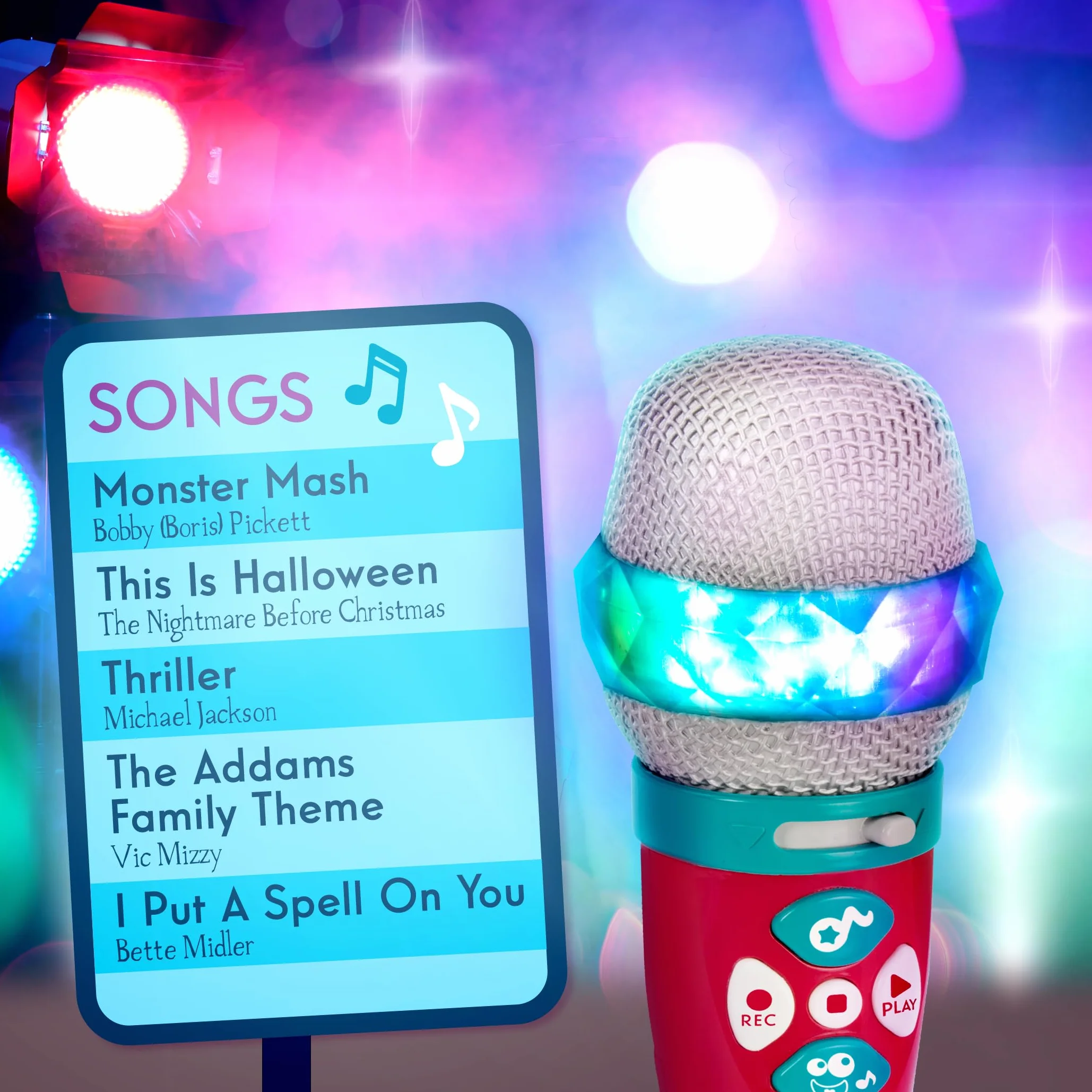 Battat Mikrofon muzyczny Light Show - podświetlany mikrofon śpiewający z 5 utworami i funkcjami nagrywania dla dzieci w wieku 2 lat + (Bluetooth) zabawka w zestawie