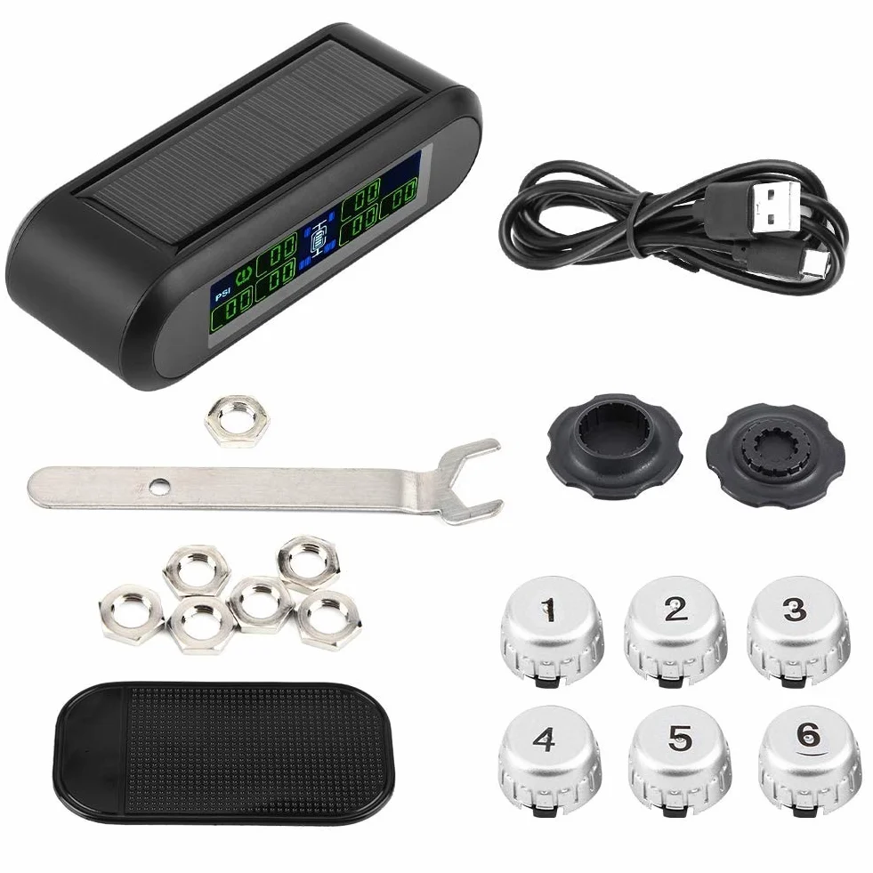 Yctze TPMS 6 Czujniki zewnętrzne Bezprzewodowy system monitorowania ciśnienia w oponach solarnych Monitor LCD Alarm