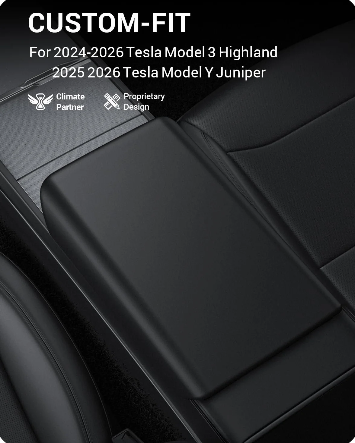 BASENOR Ulepszone Pokrycie Konsoli Centralnej Dla Tesla Model 3 Highland 2024-2026 Model Y Juniper 2025-2026, Pokrycie Podparcia Ręki TPU Czarne [Niepoślizgowe] – Akcesoria Wnętrza