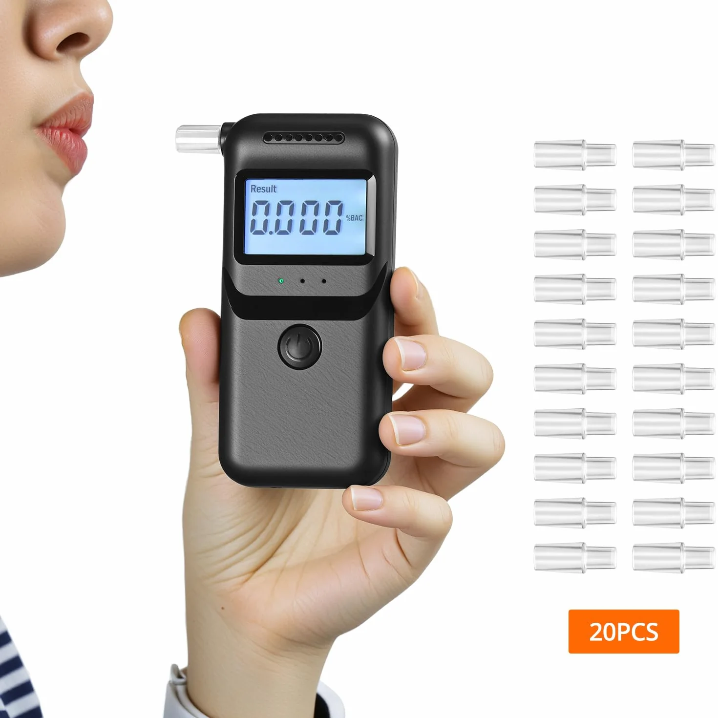 QWORK Alkomat cyfrowy z 20 ustnikami, pomiar BAC, niebieski LCD