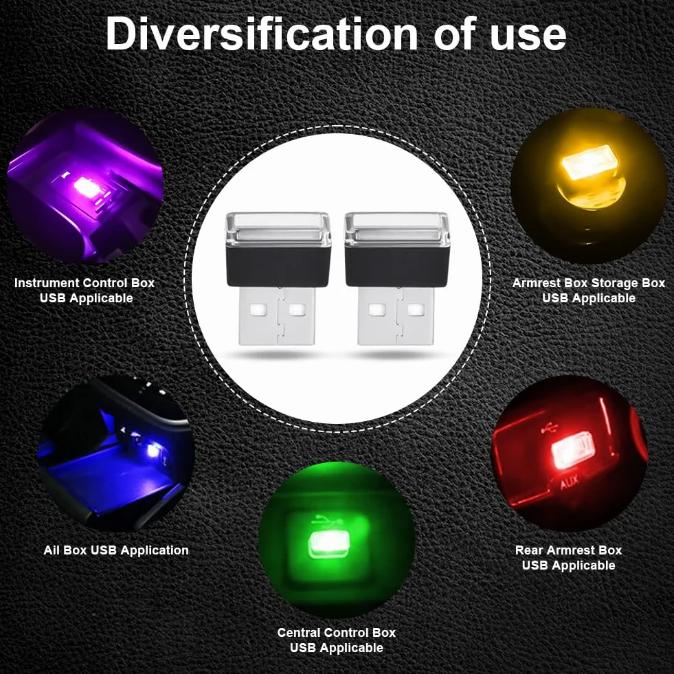 URAQT USB Oświetlenie otoczenia samochodu LED 6 szt. 5 V Monochromatyczne Nastrojowe oświetlenie wnętrza