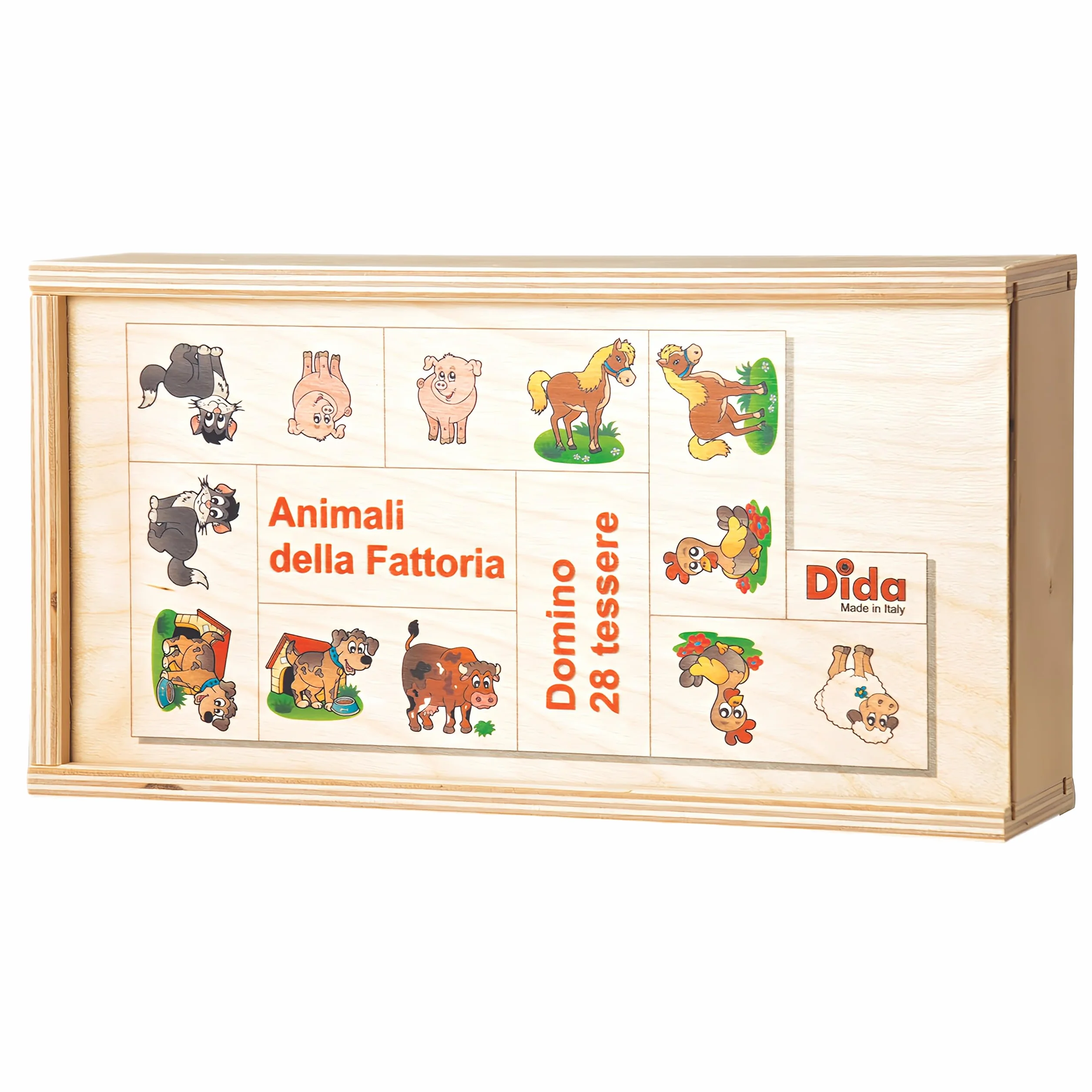 Dida - Domino gra dla dzieci 28 płytek | Gry montessori 3 lata w górę | Domino drewniane dzieci