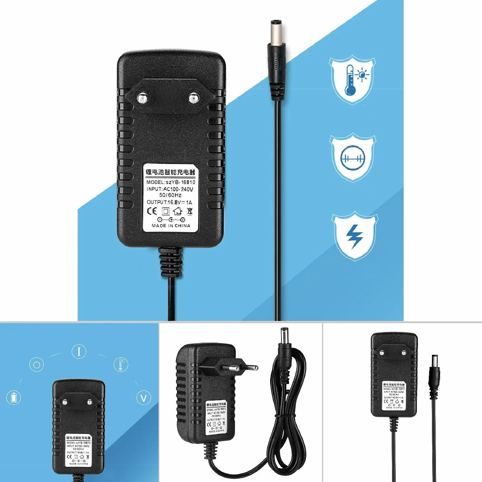 Adapter ładowarki żaroodporny 16,8 V 1 A 100-240 V litowo-jonowy wtyczka europejska