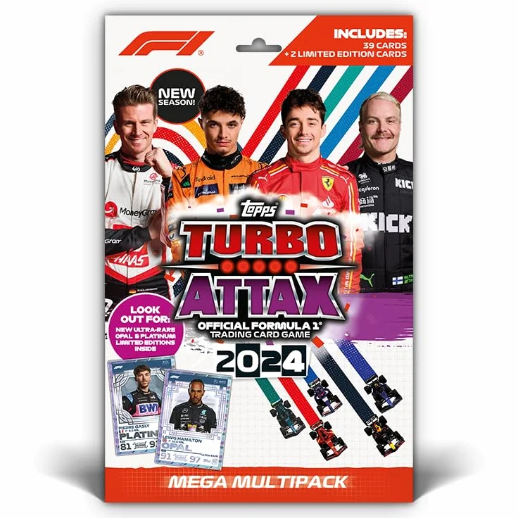 Topps Turbo Attax Formula 1 2024 - Mega Multipack - zawiera 39 kart Turbo Attax oraz 2 karty Limited Edition.