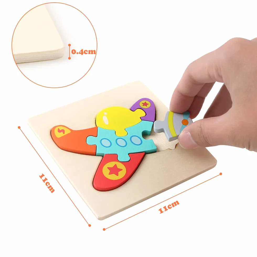 HOTUT Drewniane puzzle, 6 sztuk 3D puzzle ze zwierzętami, zabawki dla niemowląt, zestaw puzzli z numerami kształtu, drewniane puzzle dla malucha, prezent, zabawka edukacyjna, dla dzieci w wieku 1-3