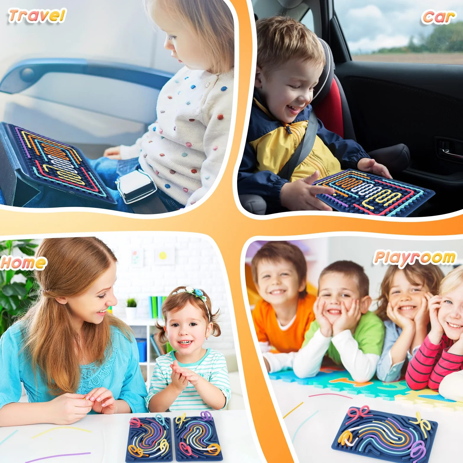 ddLUCK Sensoryczne Zabawki Activity Board, Silikonowe Sensoryczne Zabawki Fidget Do Autyzmu, Stres, ADHD, Gry Na Lęk Dla Dzieci Od 3 Roku Życia I Dorosłych, Z Torbą Podróżną I 20 Sznurami