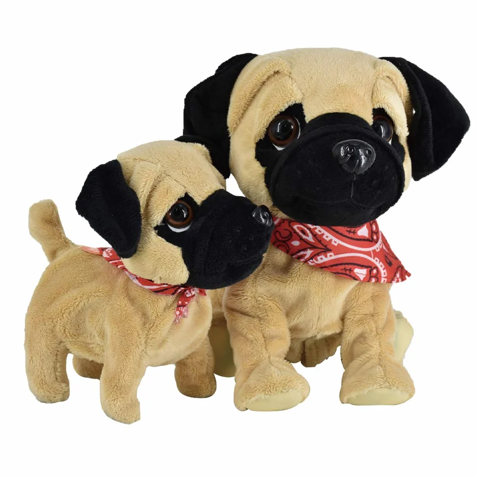 WEofferwhatYOUwant Mops Daddy & Mops Puppy - pluszowe elektroniczne zabawki psy - dotyk i dźwięk, gra sztuczki, szczeka i przytulania. Ciesz się wspólnymi mopsami. Wiek 18 miesięcy i starszych