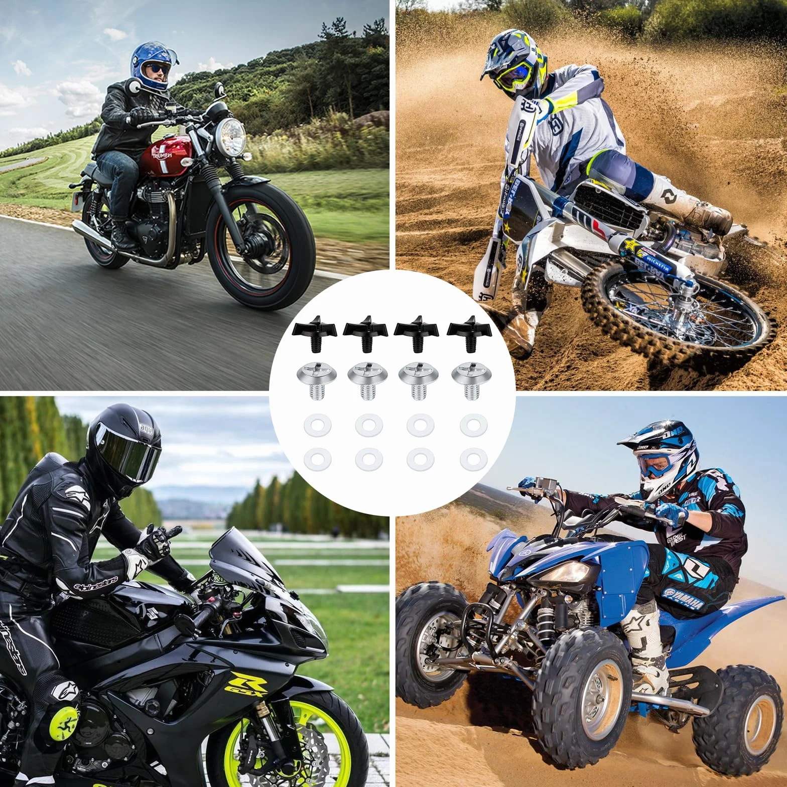 Zestaw 8 śrub zamiennych do kasku motocyklowego z podkładkami gumowymi, części zamienne do kasku motocyklowego, kolor czarny, srebrny