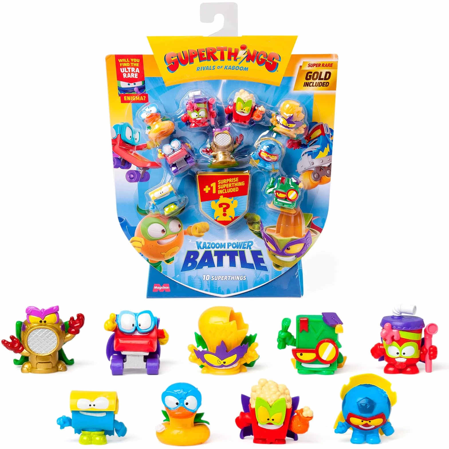 SUPERTHINGS KAZOOM POWER Battle – 10 Pack. Zawartość: 10 Superthingsów (1 niespodzianka i 1 kapitan w złotym kolorze). Zestaw 2/2